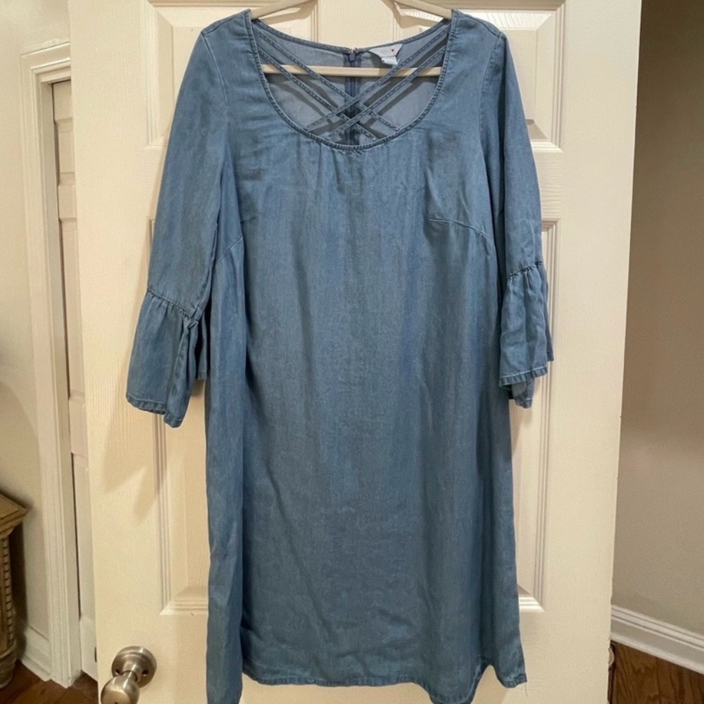 Intro. Light Blue Crisscross Denim Top
